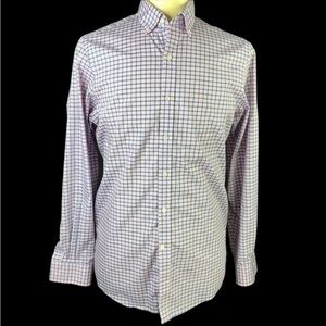 Michael Kors Mens Blue Pink 16 34-35 Non Iron Check Button Down Shirt in EUC